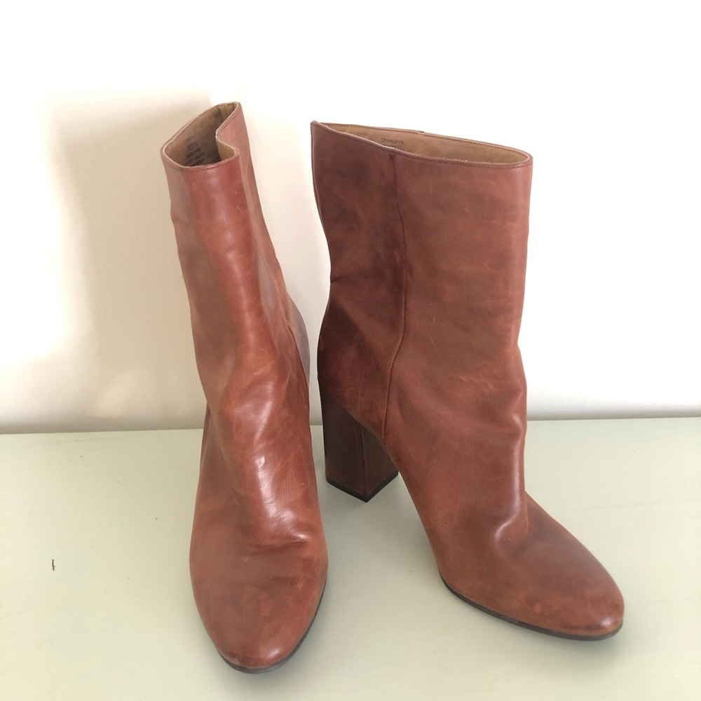 Brown leather mid-calf boots